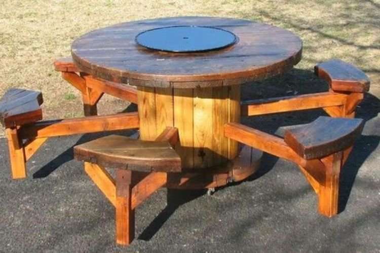 Upcycle Wooden Spools into Patio Tables