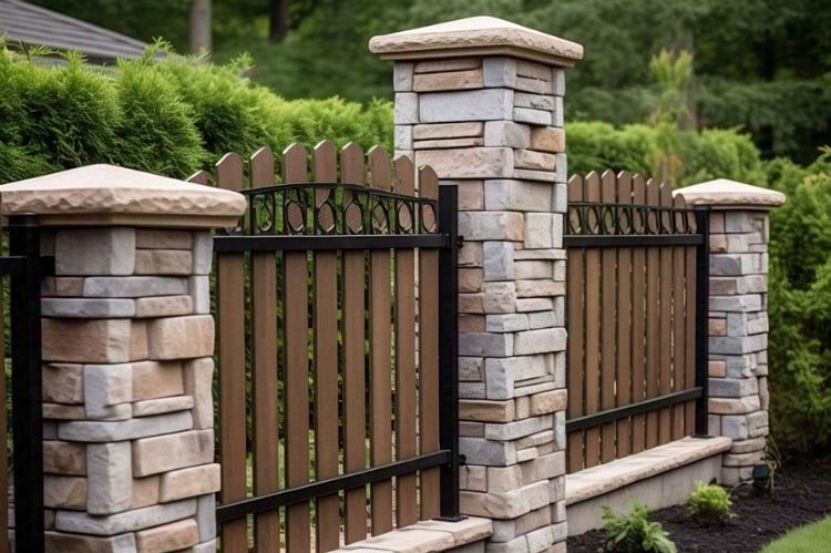 Privacy Fence with Stone Accents for a Rustic Vibe